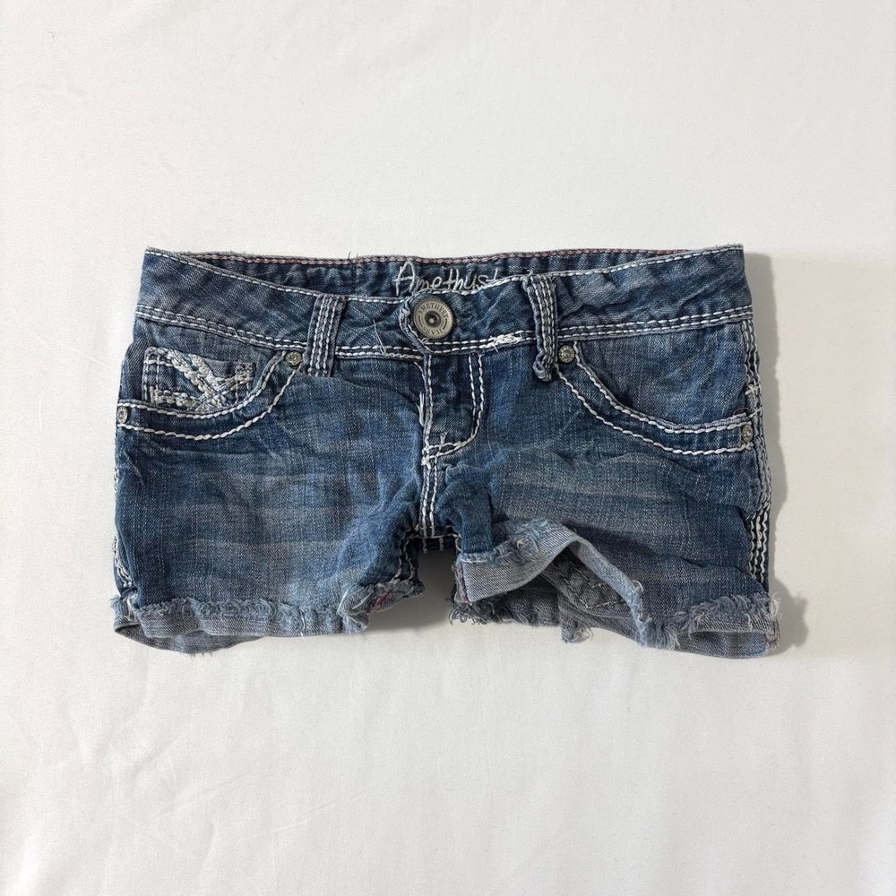amethyst low rise flap pocket denim mini shorts y2k 2000s size 1